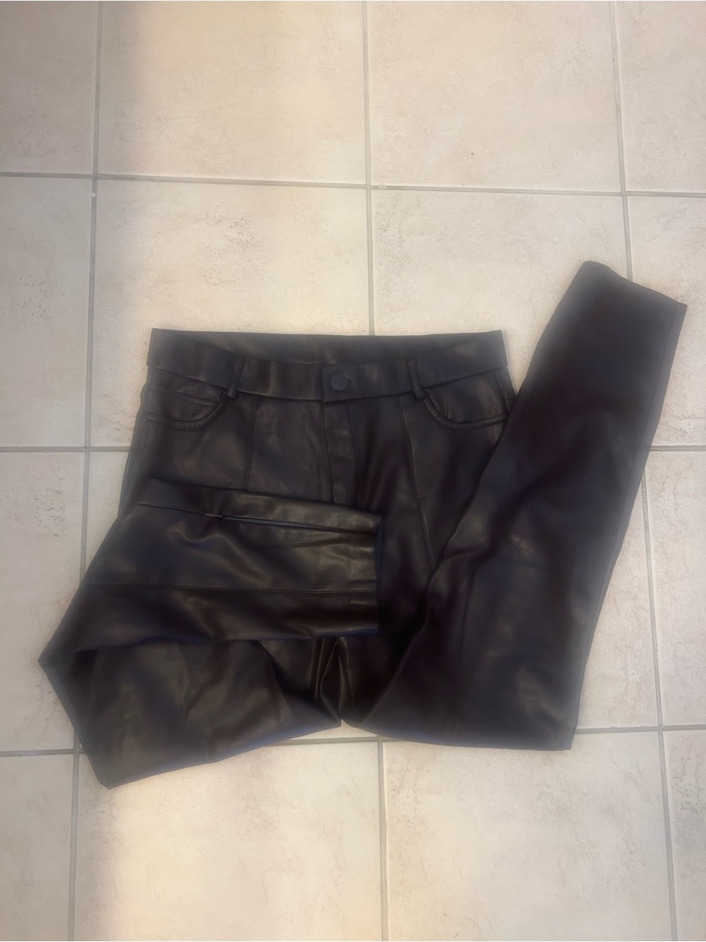 Faux Leather Brown High-Waist Pants